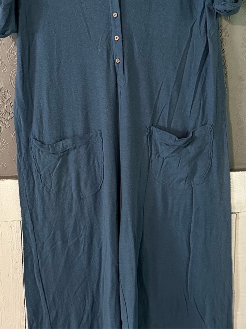 Free People Indigo Button-Front Romper with Patch Pockets listing for bolling_a